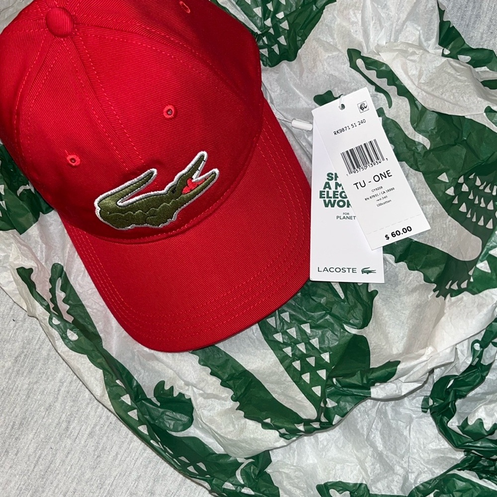 Lacoste Red Baseball Hat with Crocodile Logo
